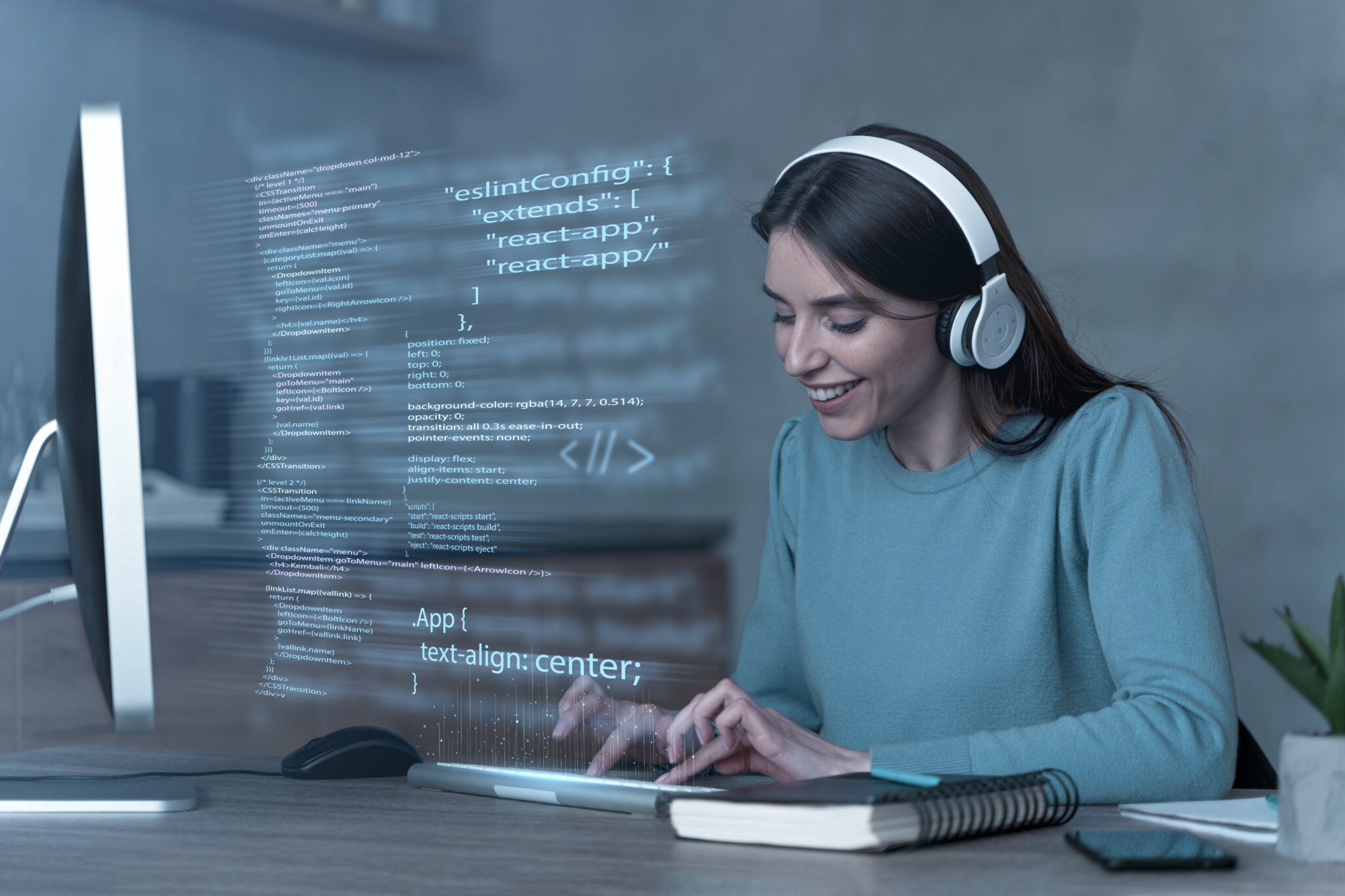 A team member working on code and digital product development